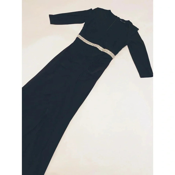 Marina Black Studded Waist Maxi Evening Dress - Picture 8 of 10